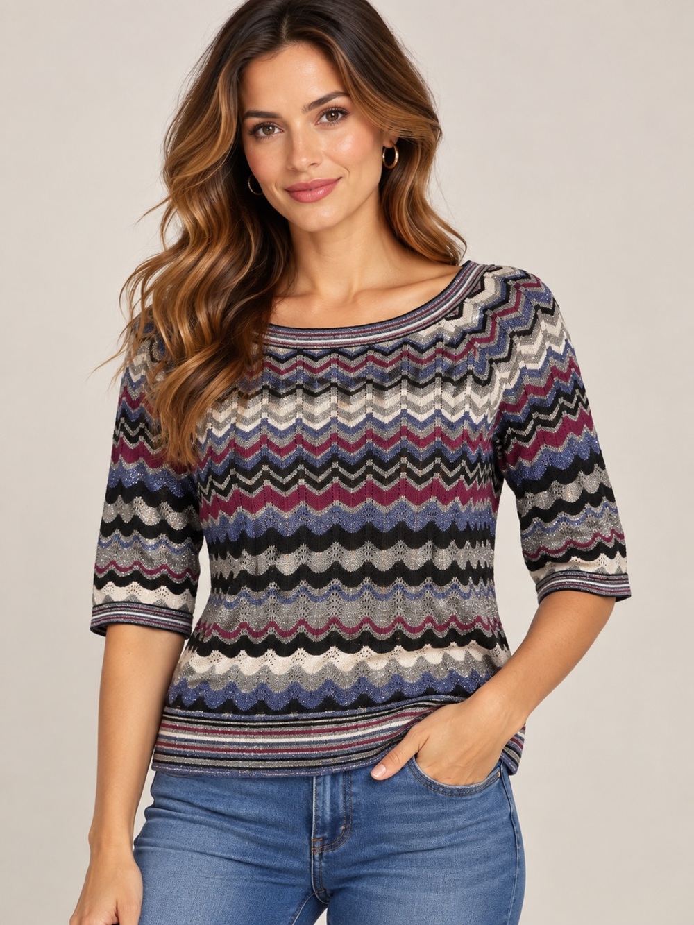 Guess Multi-Stripe Zigzag Knit Sweater - Multicolor